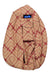 The KAVU Womens Rope Sling Bag is beige, made from durable 600D polyester, features a red geometric pattern, and displays a visible KAVU brand label near the opening.