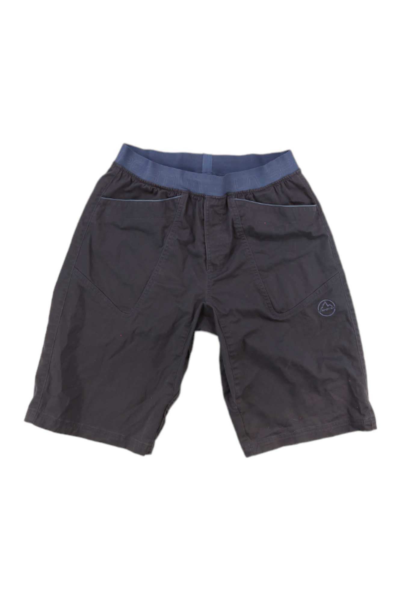 Men's hiking shorts in dark slate gray with side pockets and small logo patch