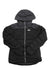 The Helly Hansen Womens Imperial Puffy Jacket is a black, waterproof puffer with synthetic down insulation, hood, long sleeves, front zipper, and HH logo on the left chest. It’s shown flat on a white background.