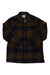 The Canada Shirt is a heavy wool, long-sleeve flannel with brown and navy plaid, button front, two chest pockets—ideal for casual travel. Shown laid flat on a white background.