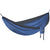DoubleNest hammock with blue fabric and gray edge trim; hanging straps at ends
