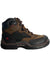 The Wolverine Men's Raider Durashocks Heavy Duty 6 Inch Boot - Composite Toe is a brown and black leather work boot with red stitching, red accents, metal eyelets, and a black rubber sole. Waterproof and durable, it offers comfort for outdoor or heavy-duty use.