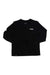 The Mons Royale Womens Icon Relaxed LS Tee is a black long sleeve T-shirt with a small white logo and text on the left chest, ideal for hiking, shown laid flat on a white background.