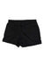 Women's black drawstring shorts with elastic waistband and side pockets
