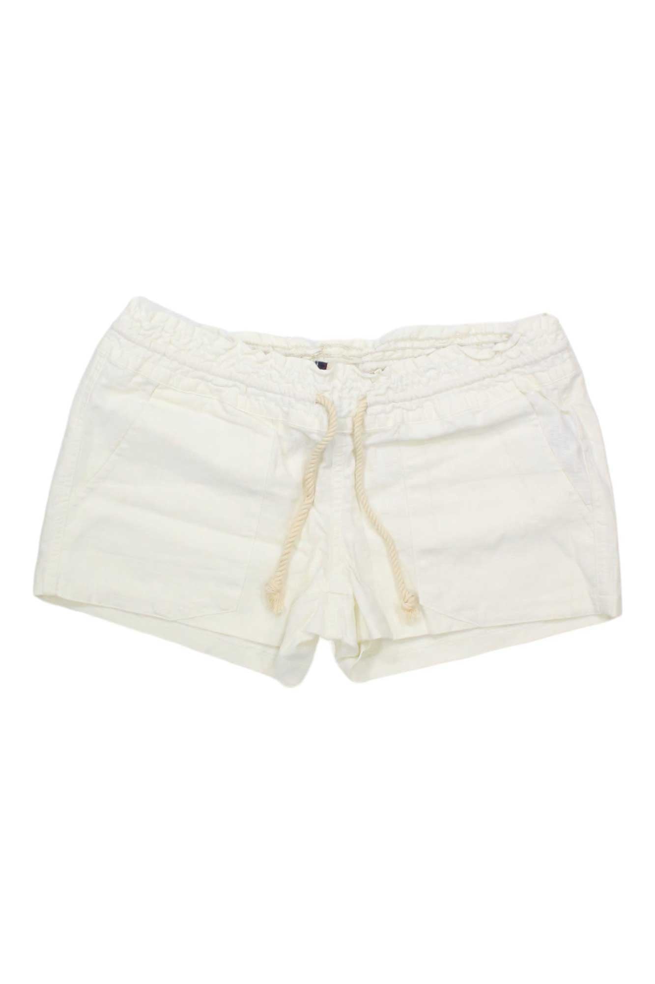 Women's cream drawstring shorts with adjustable cord and elastic waist