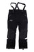 Men's black ski pants with suspenders, zip pockets, and reflective side stripe
