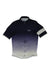 The Rapha Mens Super Lightweight Jersey is a short-sleeved cycling top with a front zipper, featuring a gradient from dark navy to light grey and a white stripe on the left sleeve.
