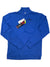 Blue long-sleeve crewneck sweatshirt with V-notch collar and hanging retail tag