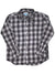 The Mens Vapor Ridge III Long Sleeve Shirt is a stretchy button-down with a black, gray, and white plaid pattern, classic collar, comfort stretch fit, and multi-functional chest pocket, shown on a white background.