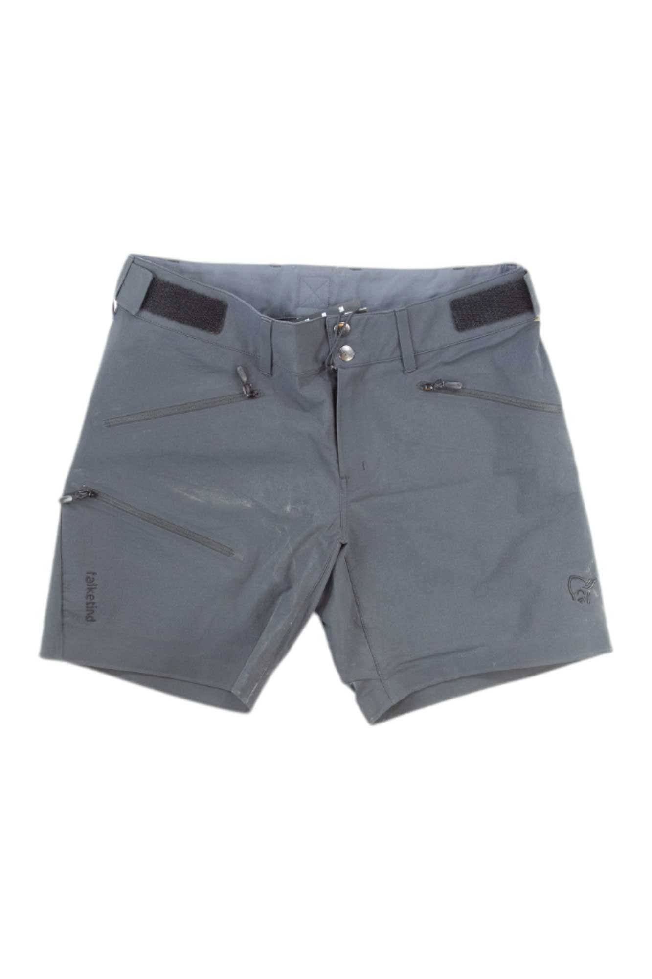 Norrona women's Falketind Flex1 shorts in dark gray, zip fly and belt loops