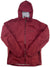A Columbia Men's EvaPOURation Jacket in red, featuring a waterproof design, front zipper, long sleeves, and mesh-lined hood, laid flat on a white background.