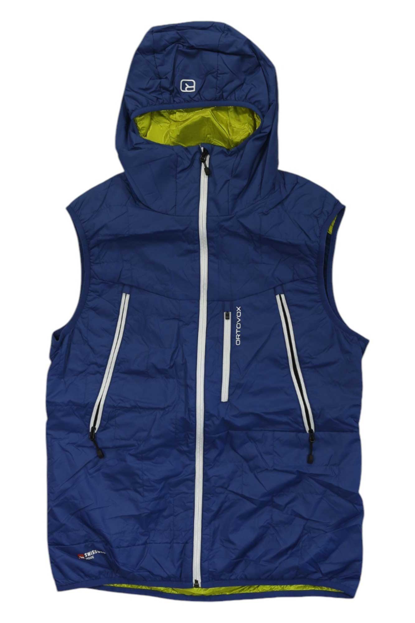 Ortovox men's Swisswool Piz Boe vest, dark navy hooded quilted sleeveless jacket