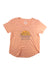 Women's salmon V-neck short-sleeve tee with central mountain graphic and Moosejaw mark