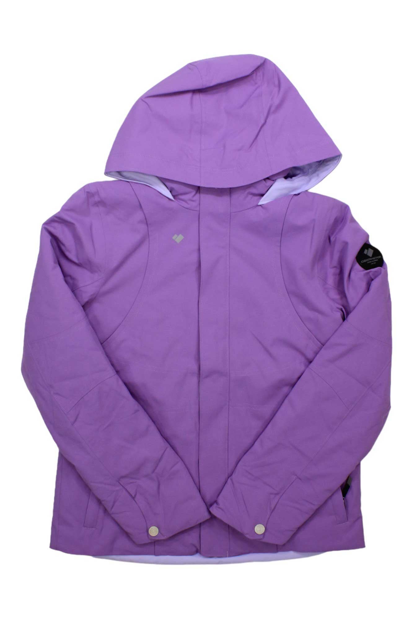 Girls purple hooded winter jacket with zip front and snap button placket