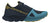 The Dynafit Mens Ultra 100 Shoe is a dark blue and gold trail runner with bold DYNAFIT branding, a Vibram outsole for grip, maximum cushioning, and light blue accents on the toe and midsole.