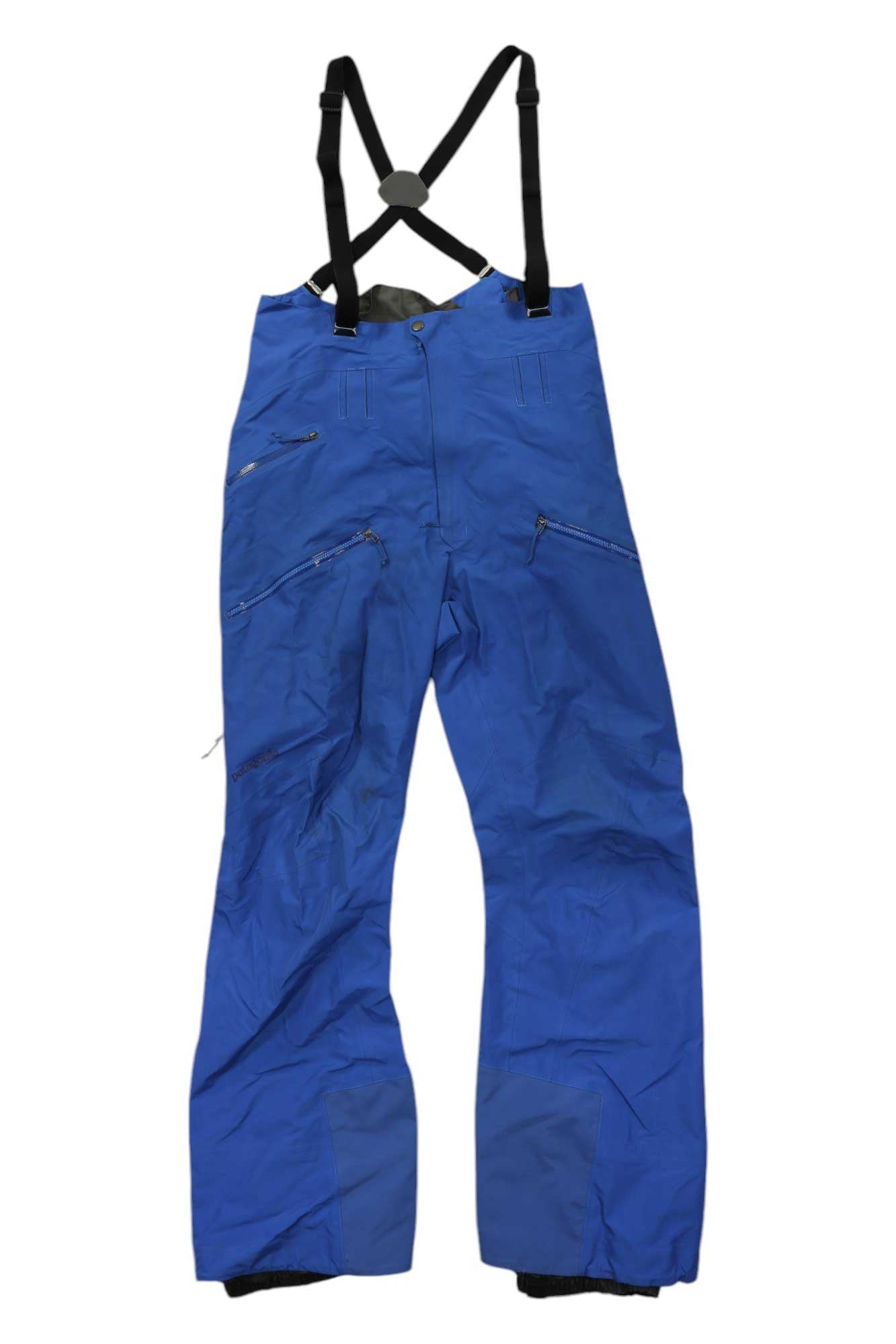 Mens PowSlayer bib snow pants, blue with black adjustable suspenders