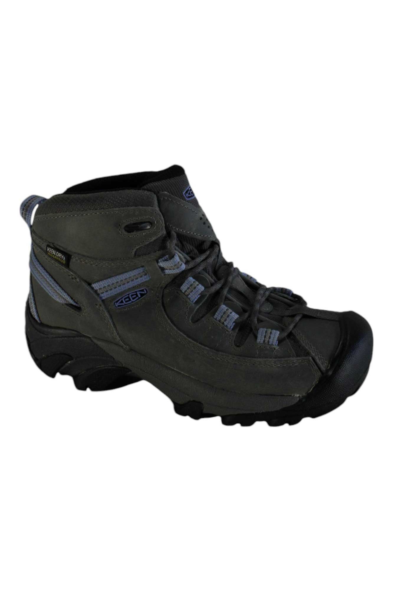 Waterproof mid hiking boot in dark green/black with KEEN logo and lace-up design.