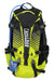 The KUDU 18 Mountain Bike Hydration Pack in black and neon yellow features diagonal stripes, a hydration tube, attached reservoir, multiple straps, and convenient pockets for your gear.