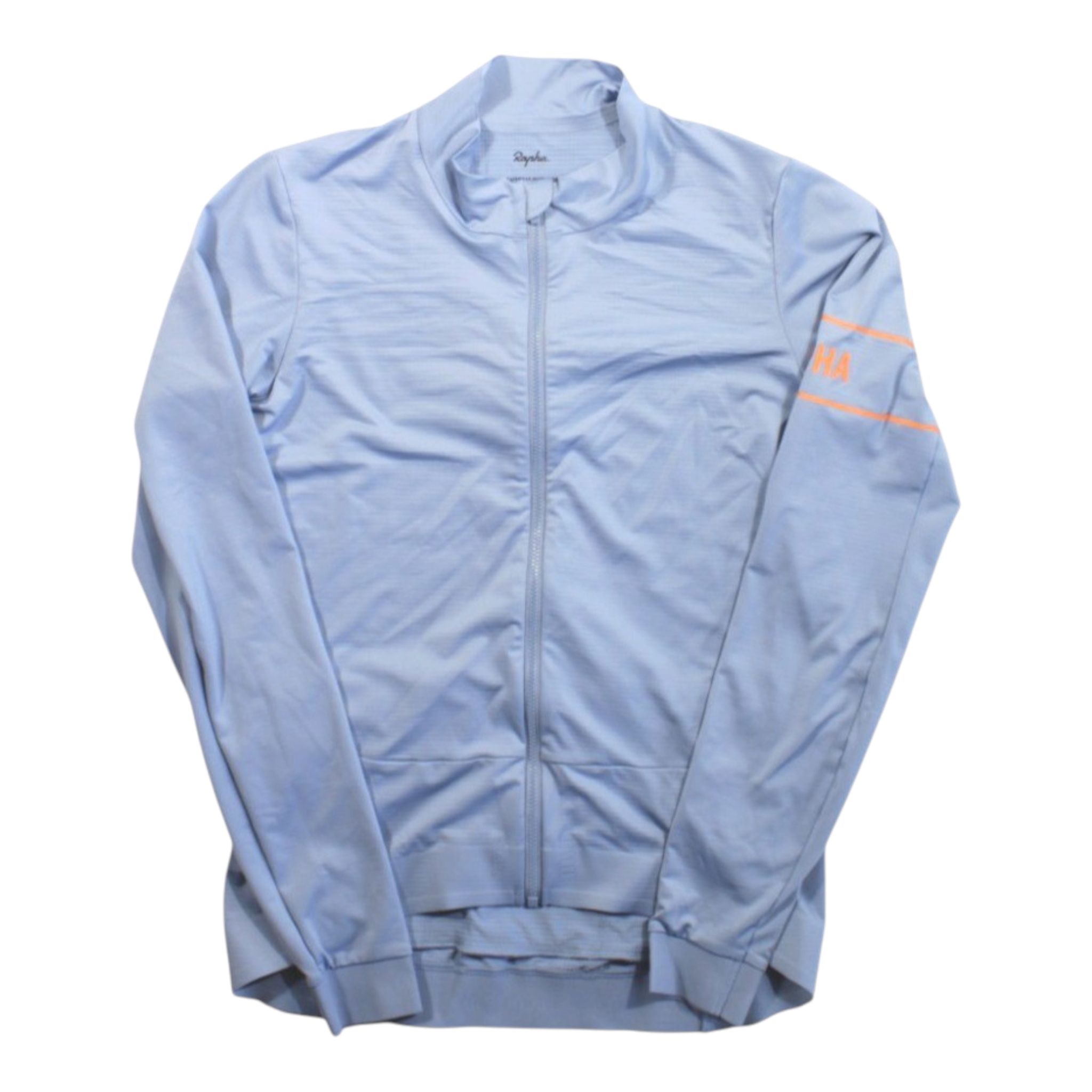 Men's thermal cycling jersey, full-zip, light blue with orange accent