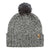 The Fjallraven Ovik Pom Hat is a gray and white marled knit beanie with a folded brim, large pom-pom, and a small brown tag on the cuff—perfect for stylish outdoor adventures.