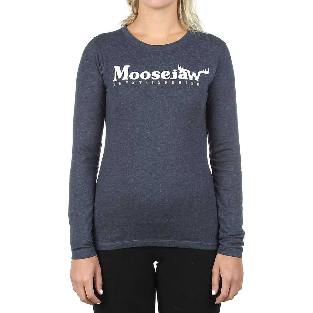 Women's Moosejaw long-sleeve tee, dark blue with Moosejaw logo on chest
