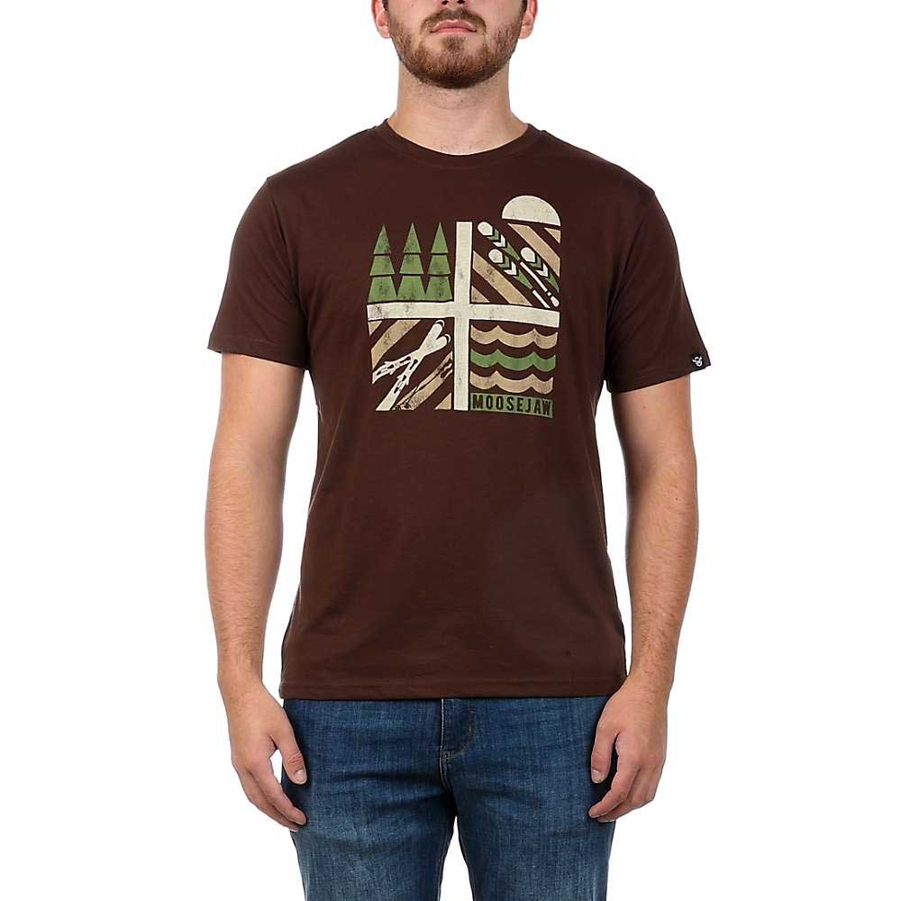 Men's dark brown crew-neck graphic T-shirt with Moosejaw-style front print