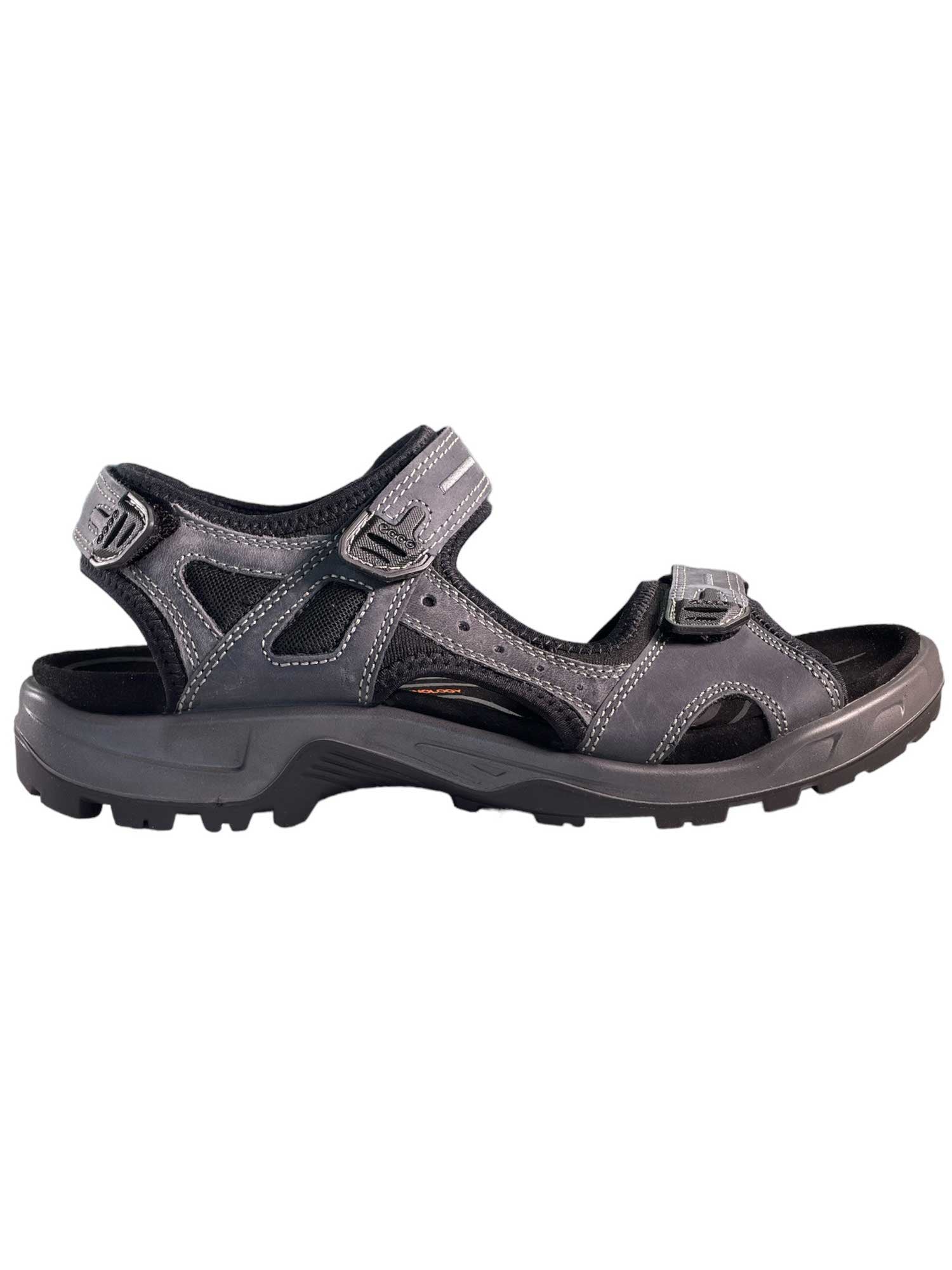 Men's sport sandal, dark gray with black straps and textured rubber sole