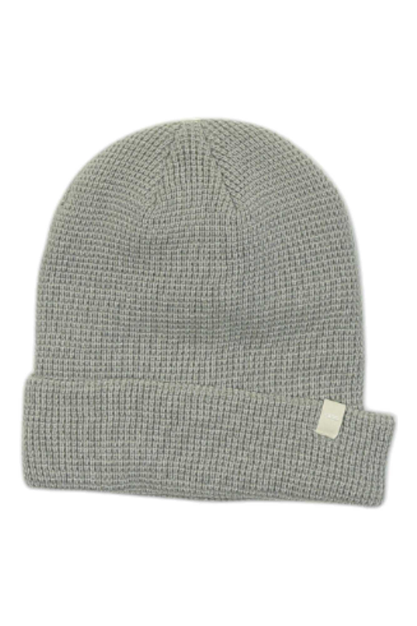 Sage waffle-knit beanie with ribbed cuff and small front label