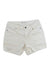 The Carve Designs Womens Oahu 6 Inch Short in white corduroy is crafted from organic cotton and features button and zipper closure, front and back pockets, and metal rivet details. Shown on a plain white background.