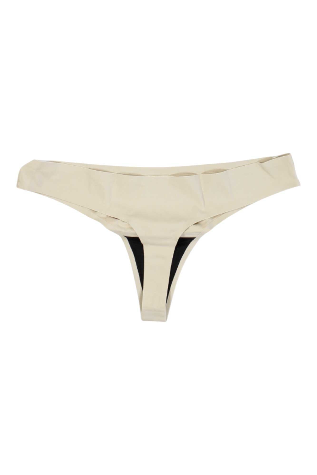 The Proof Womens Period & Leak Proof Thong, shown in beige with a minimal, simple design on a white background, is ideal for activewear and provides everyday leakproof comfort.