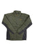 Men's olive quilted puffer jacket with dark contrast sleeves, full-zip