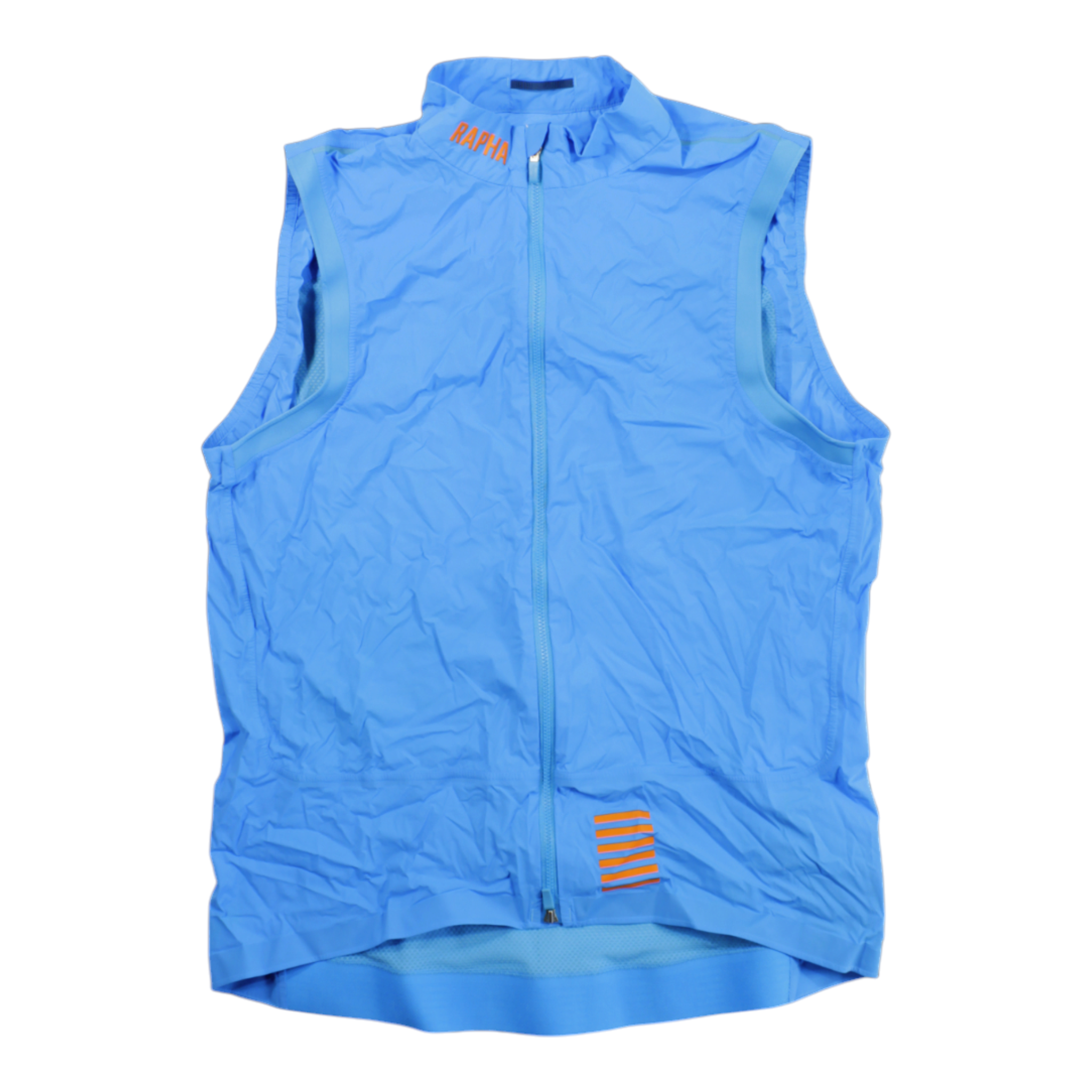Men's lightweight gilet, sky blue, full-zip front with striped logo pocket