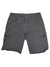 Womens Cargo Shorts in dark gray, featuring front and cargo pockets with button flaps, belt loops, and a button waist closure. Laid flat on a white background—ideal for any adventure.