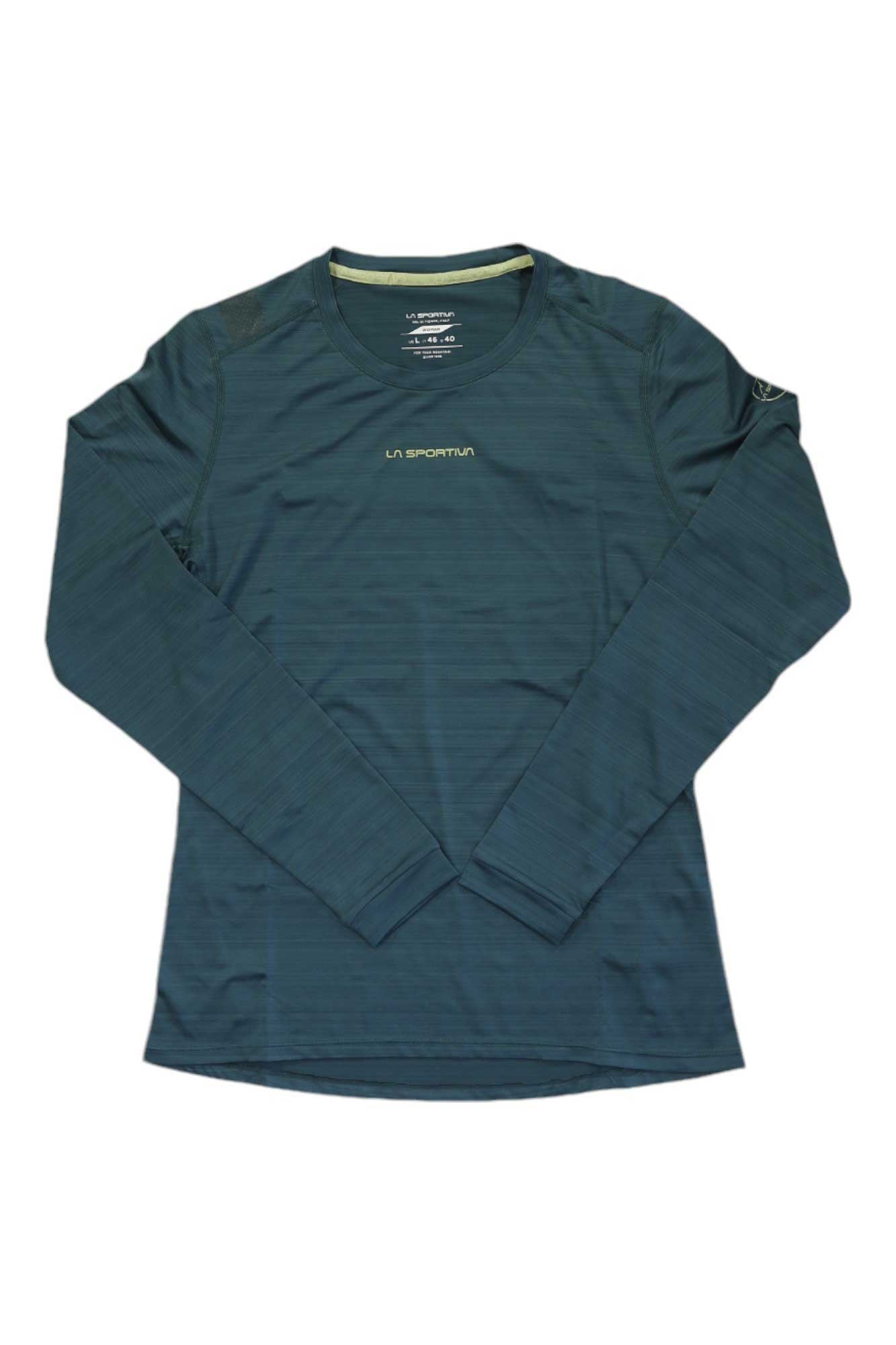 La Sportiva women's dark teal long-sleeve crew-neck performance top, small chest logo