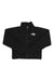 The North Face Girls TNF Tech Full Zip Jacket features a black cotton-poly blend, long sleeves, high collar, and white embroidered logo on the left chest. Shown laid flat on a white background.