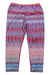 Womens Roxanne Capris feature a vibrant, symmetrical abstract print with vertical wavy lines on micropoly performance jersey. These ankle-length leggings offer a high waistband for top yoga performance and standout style.