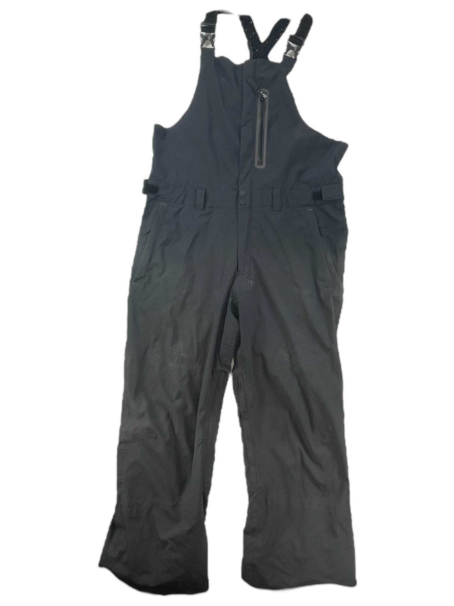 Men's dark gray insulated bib overalls with front zipper and adjustable shoulder straps