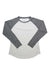 The Women's Tropic Comfort Crew is a long-sleeve raglan fly fishing shirt with heather gray sleeves and a white body, made from moisture-wicking fabric, shown laid flat on a white background.