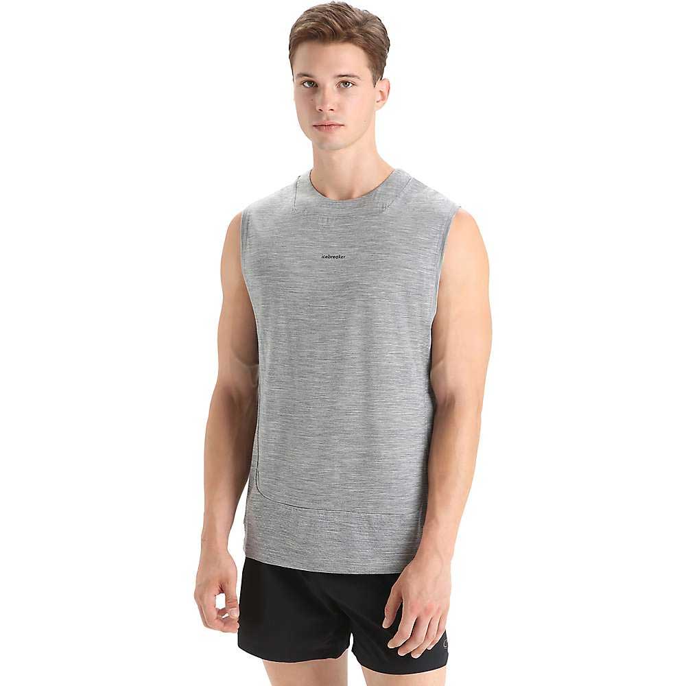 Men's gray heather knit tank top, sleeveless crew neck