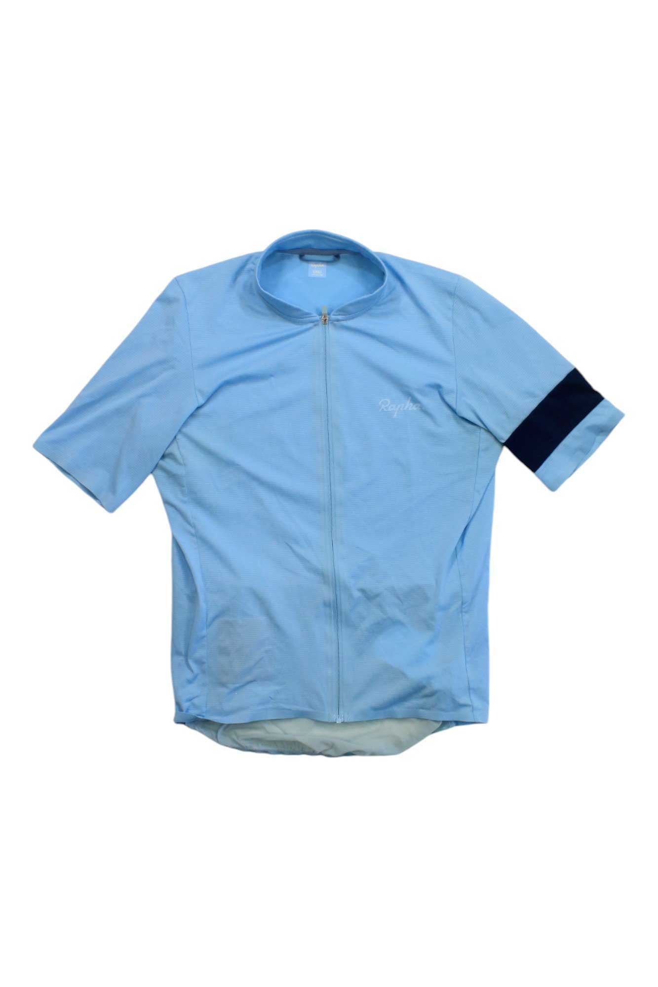 Rapha men's cycling jersey, short sleeve, light blue with black sleeve cuffs