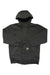 The Carhartt Men's Rain Defender Loose Fit Midweight Thermal Lined Full-Zip Hoodie is a dark gray, water-repellent sweatshirt with a hood, front pockets, small logo tag by the zipper, and thermal lining. Shown laid flat on a white background.