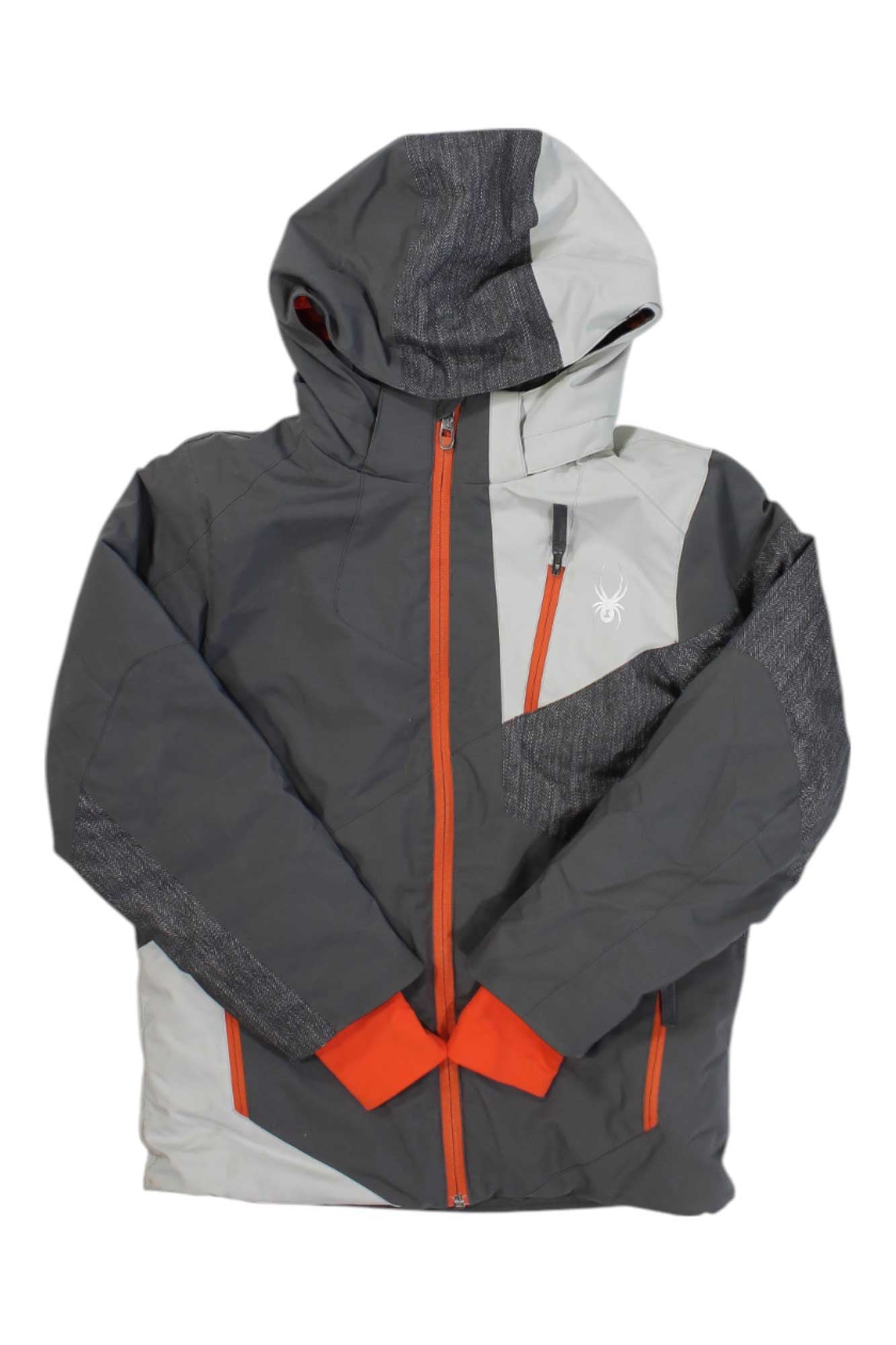 Kids insulated full-zip jacket, dark gray with orange zipper and trim