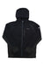 The Eddie Bauer First Ascent Men's Cloud Layer Hybrid Full Zip Hoodie, in black, features long sleeves, a chest pocket, subtle logo details on the left chest and sleeve, and moisture-wicking fabric—ideal for hiking—displayed flat on a white background.