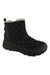 The KEEN Women’s Terradora II Wintry Pull-On Waterproof Boot is a black, ankle-high insulated boot with quilted stitching, a thick rubber sole, pull tab, and light lining for warmth—perfect for winter.
