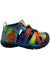 KEEN Seacamp II CNX kids sandal, blue-and-teal tie-dye with multicolor lace accents