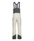 Strafe Mens Nomad Bib: Beige and gray freeride shell ski pants with black suspenders, full-length side zippers, breathable fabric, and reinforced dark gray ankle patches, shown on a plain white background.