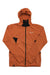 Men's hemp hooded jacket, rust orange full-zip with orange logo accents