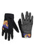 The Leatt MTB 1.0 Glove is a black pair of gloves with padded palms and bold orange-yellow geometric designs on the cuffs, displayed with one glove palm up and the other palm down.