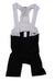 Men's bib cycling shorts: black legs, light gray perforated suspenders