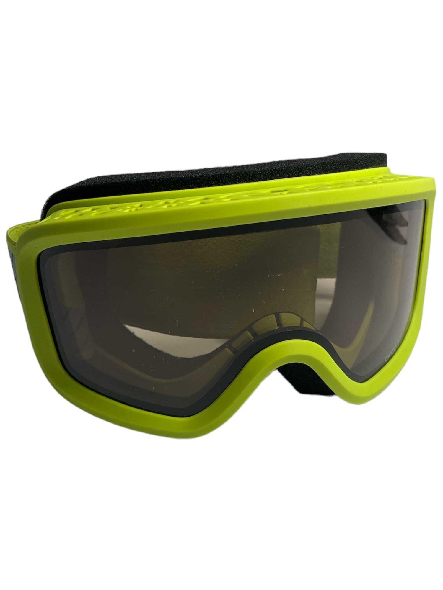 Kids ski goggle with lime frame and dark gray lens